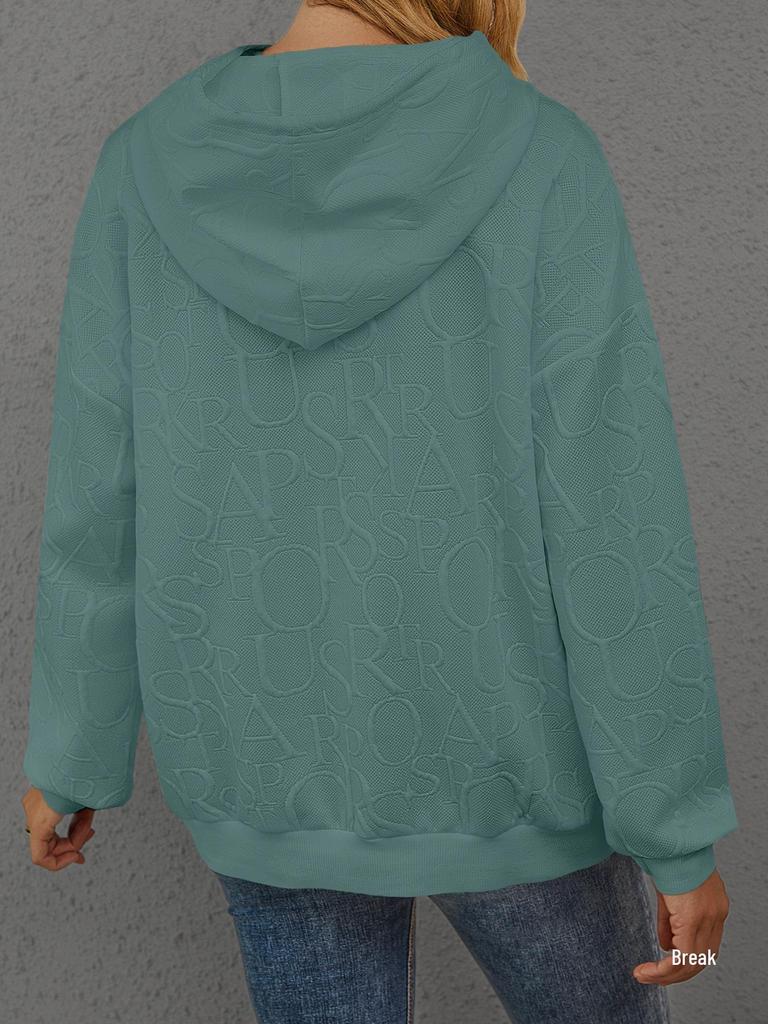 Women's 2025 European & American Fall/Winter Jacquard 3D Letter Solid Color Casual Hoodie