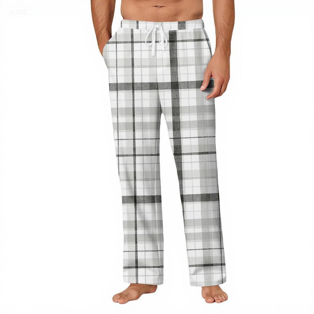 Men's Striped Plaid Print Pocket Casual Pants Home Pajama Pants