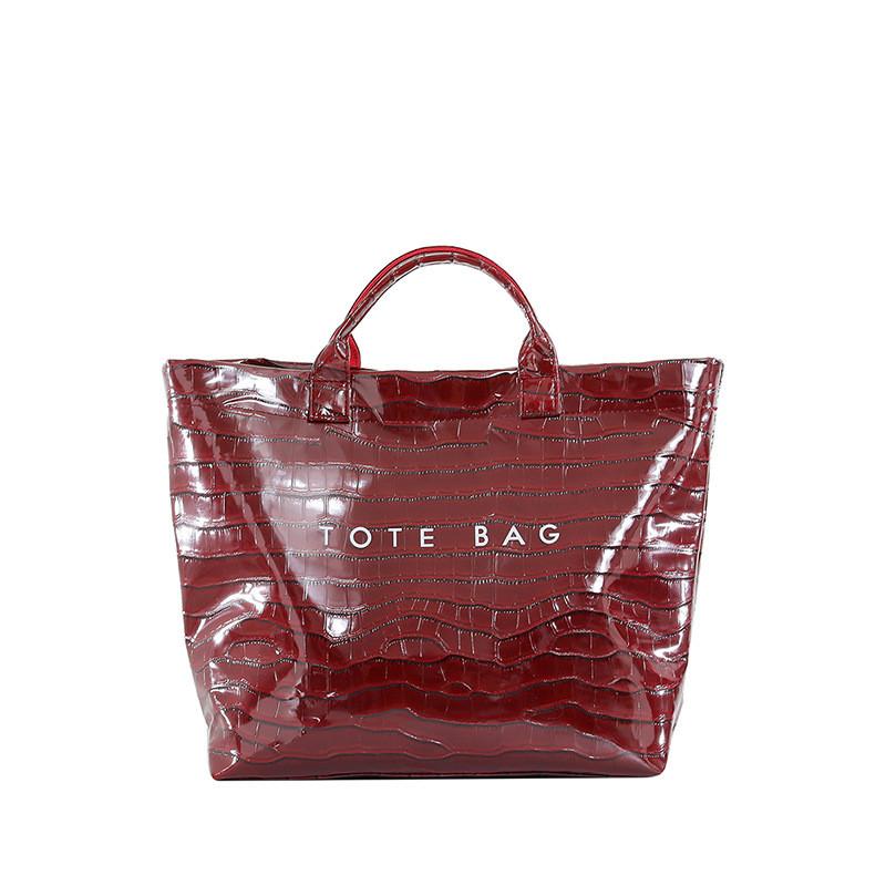Simple Chic Ladies Tote Bag With Solid Color Letter Printed Crocodile Texture For Casual Outings