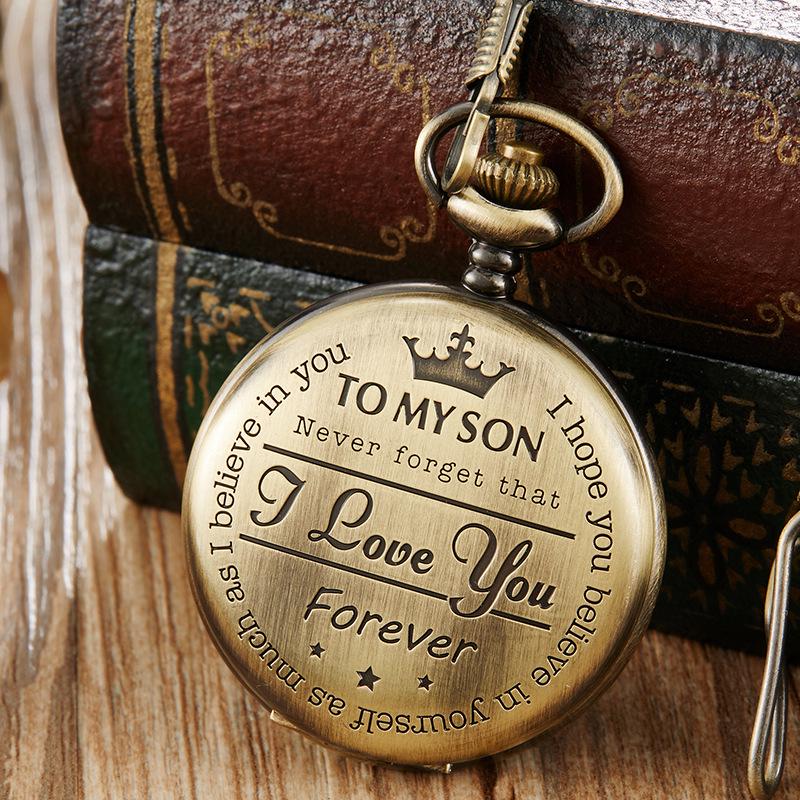 Engraved Retro Quartz Pocket Watch for Son, Husband, Grandpa