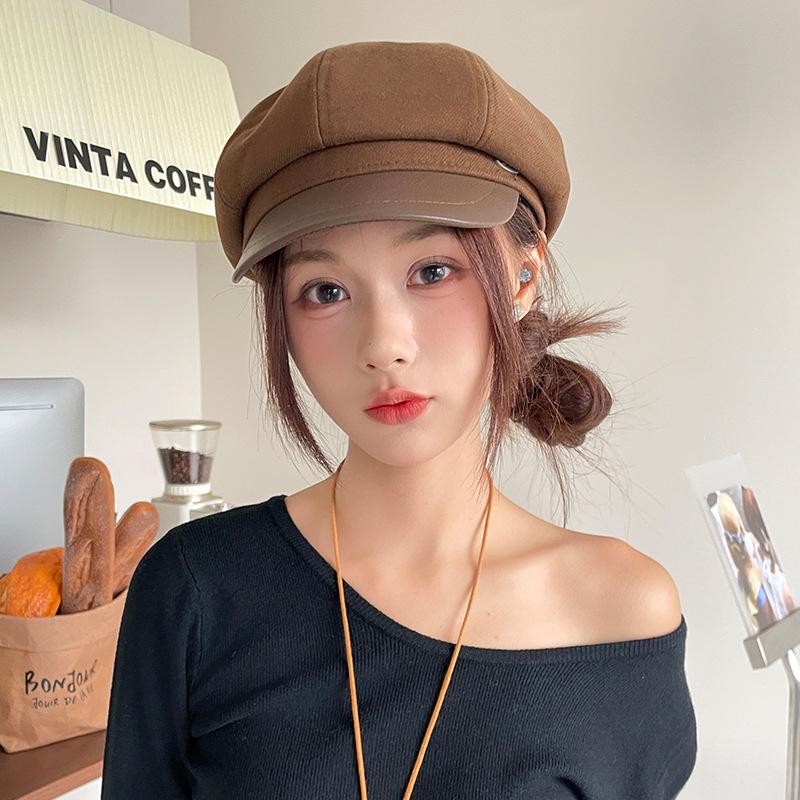 Autumn and Winter New Letter Octagonal Hat Japanese Literary Retro All Match Painter Beret Big Head Duck Tongue Hat