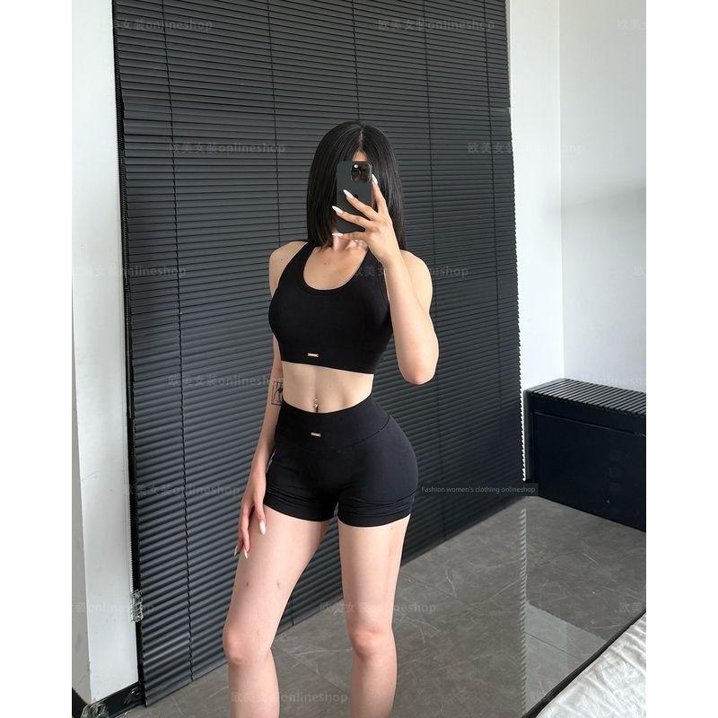 Easy to Wear! European and American Hip Workout Clothes Set High Sense Beauty Back Sports Bra Training Buttock Lifting Shorts Yoga Clothes