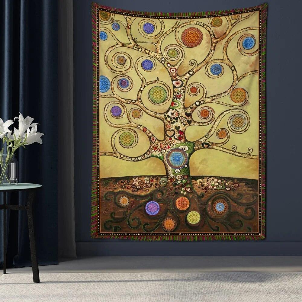 Seven Chakras Tree of Life Tapestry Wealth Tree Totem Background Tapestry Wall Hanging Bohemian Style Psychedelic Home Decor