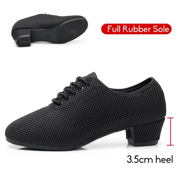 Scarpe da Jazz in Rete Donna Adulto Pratica Sala da Ballo Scarpe Latine Nere Traspiranti Scarpe da Insegnante con Tacco 3,5 cm