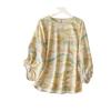Summer new fashion light and cool smudged printed chiffon t-shirt women's slim shirt lantern sleeve top
