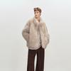 Womens Mid-Length Faux Fur Coat With Stand Collar Winter Warm Outerwear Casual Korean Style