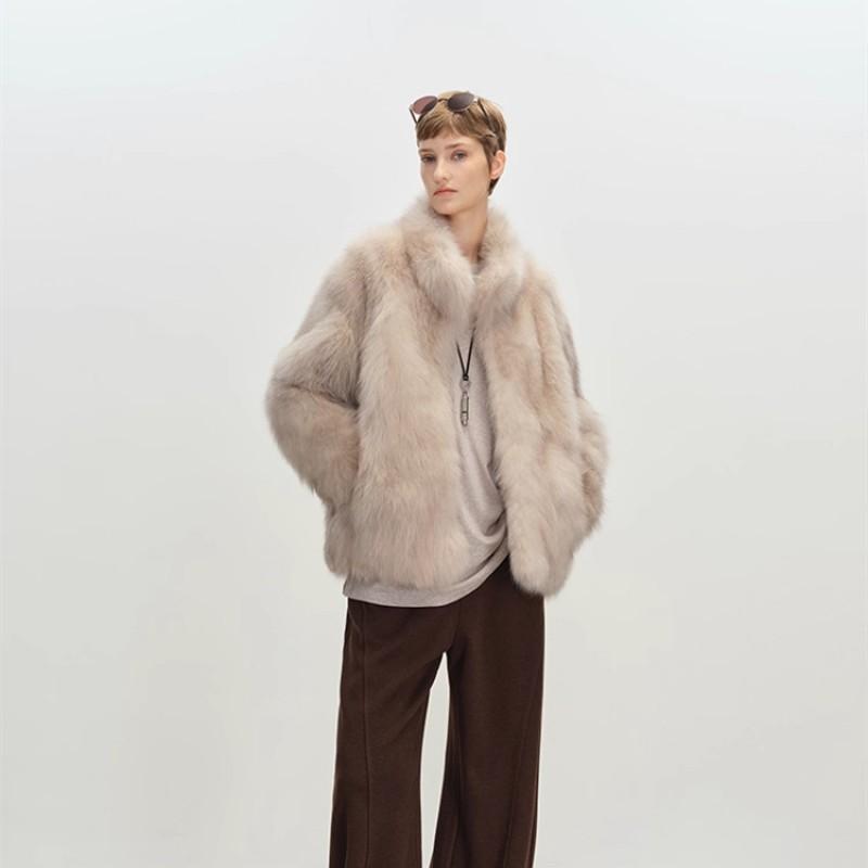 Womens Mid-Length Faux Fur Coat With Stand Collar Winter Warm Outerwear Casual Korean Style