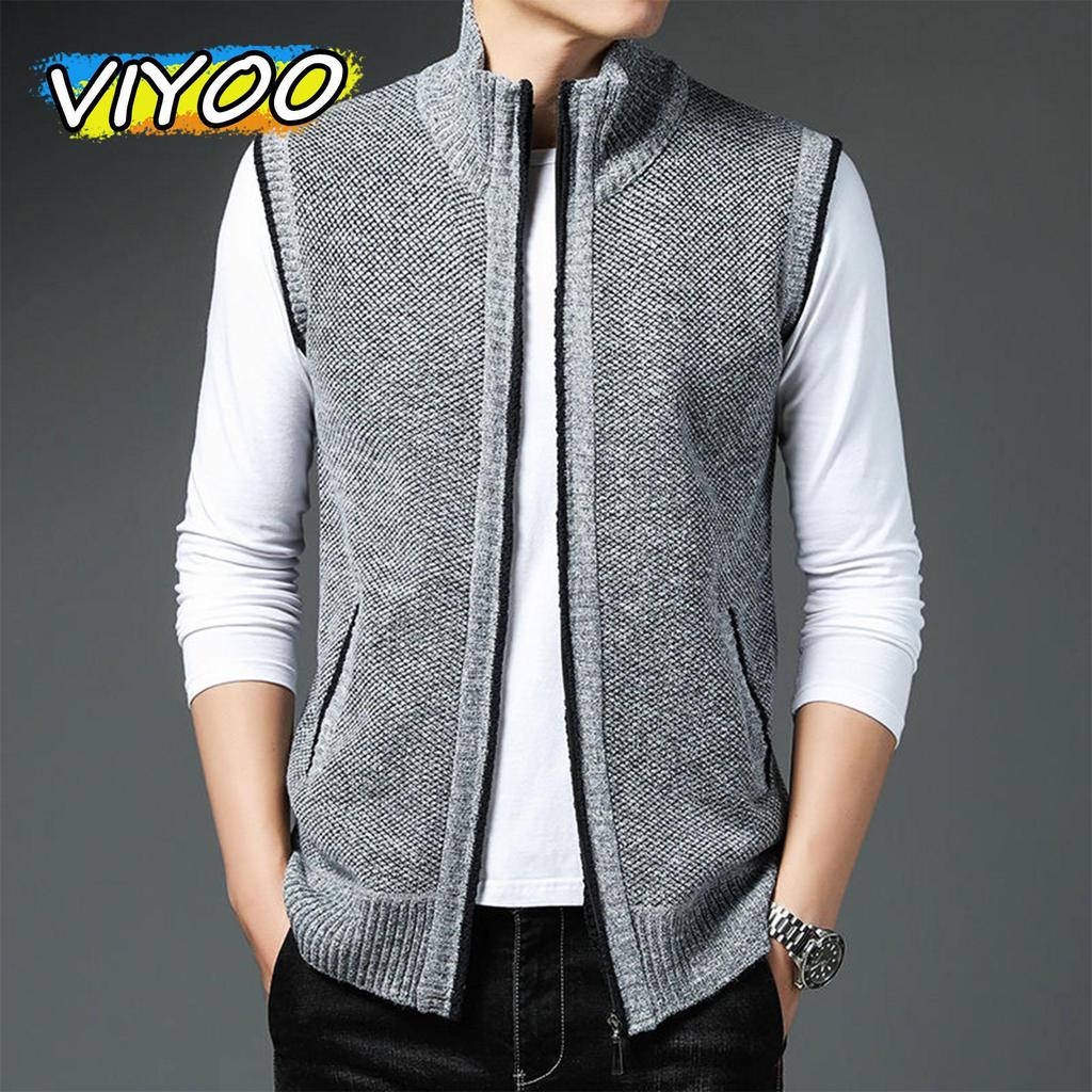 Winter Autumn Men's Cardigan Vintage Classic Knit Knitwear Vest Sleeveless Skinny Business Jacket Sweater Waistcoat Formal Office Working Vest For Men