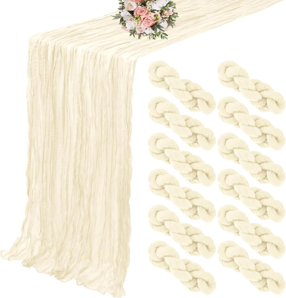 12Pcs Semi-Sheer Gauze Sage Green Table Runners Vintage Rustic Wedding Birthday Wedding Decoration Banquets Arches Boho Decor