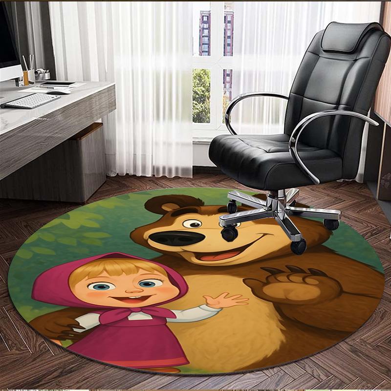 Masha and The Bear Print Round Rug, Washable Floor Carpet, For Entryway Dorm Laundry Room Office Study, Home Decor Birthday Christmas Gift