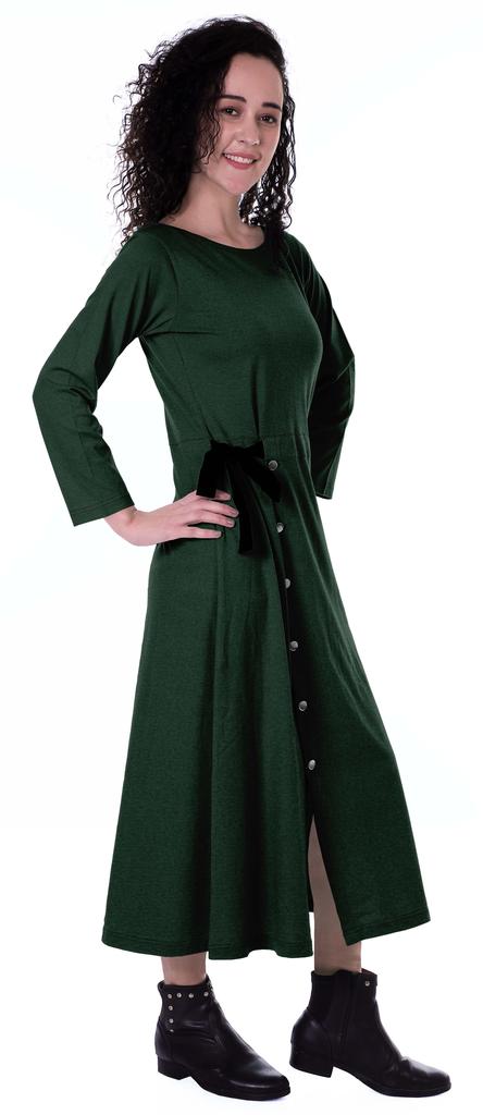 Moomaya Full Sleeves Maxi Dress Long Button Down Solid Casual Slit Dresses