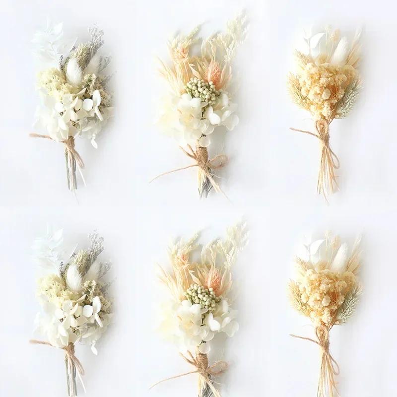 6PCS Mini Bouquet Bride and Bridesmaid Wedding Corsage Gift Box Decorated with Dried Flowers and Eternal Flowers As A Hand Gift