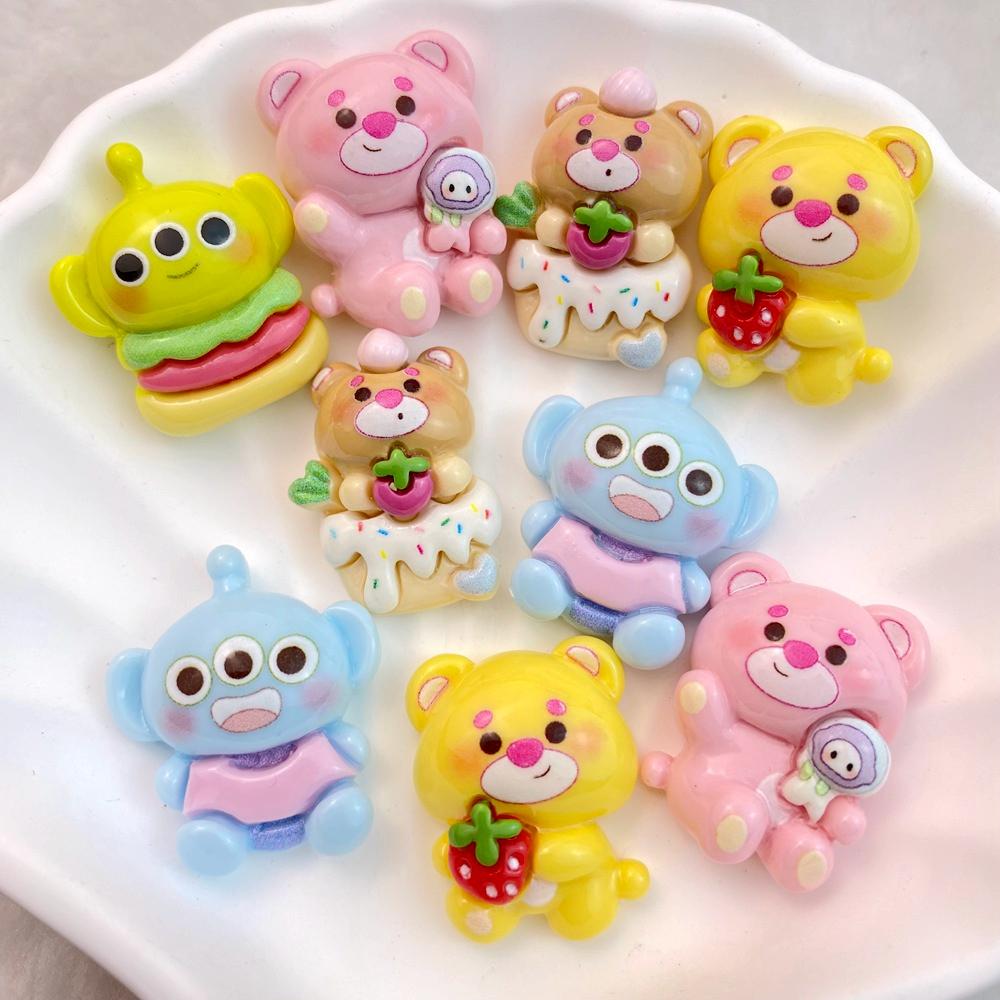 10Pcs New Cute Cartoon Little Bear, Monster Series Flat Back Ornament Jewelry Bows Accessories