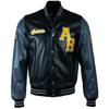 Men's Real Leather Baseball Bomber Jacket (VZH7) - Black & Grey