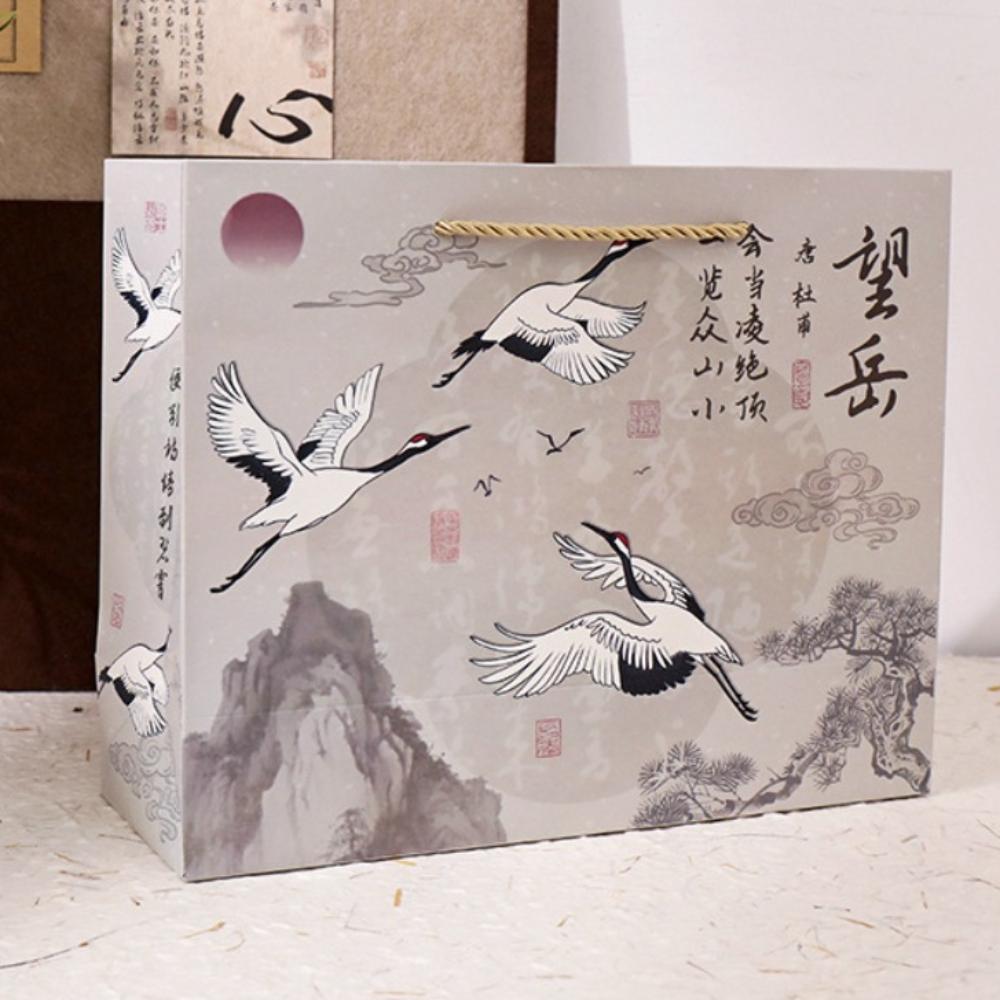 Portable Chinese Style Gift Bag Large Capacity Storage Organizer Handbag White Cardboard Handheld Bag Girl