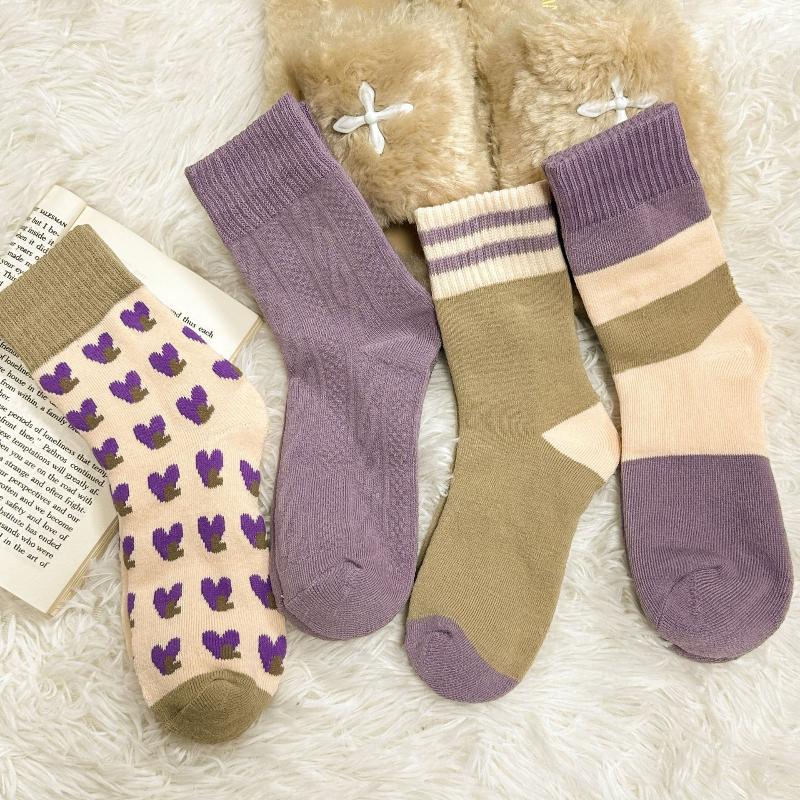 4 Pairs Women Wool Cashmere Lady Thick Winter Socks Warm Soft Solid Casual Socks
