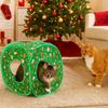 Christmas Cat Tunnel Cube Playhouse – Foldable Holiday Cat Cube with Peek Hole and Tunnel Fun for Indoor Cats