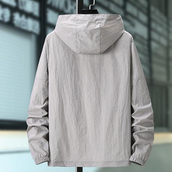 Summer Men's Solid Color Sun Protection Clothes Zipper Hoodie Fashion Sunscreen Clothes Large Casual Outerwear