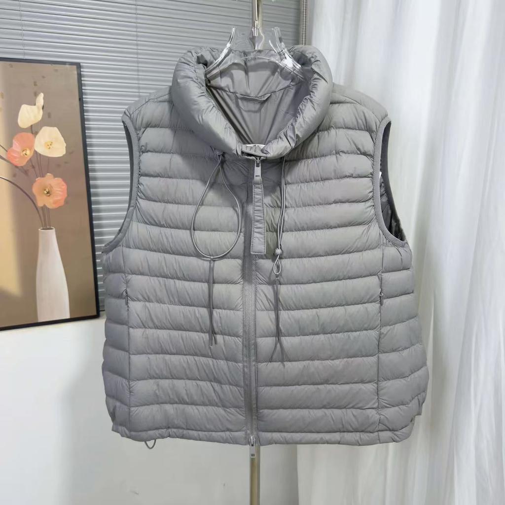 New white duck down down vest women's light stand-up collar hooded ribs pattern thermal vest wear vest