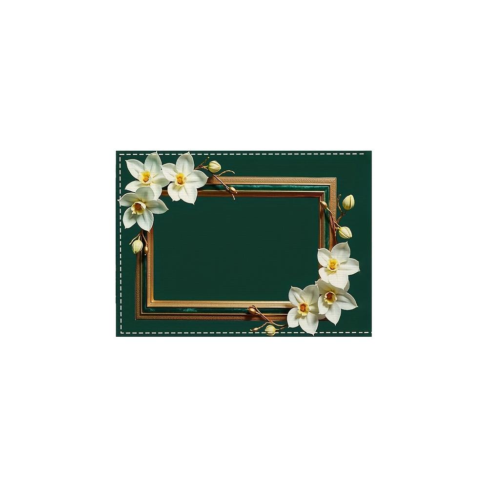 Minimalistische Dekorations-Tischsets, Tischsets und Untersetzer mit grünem Hintergrund und goldgerahmtem Orchideenmuster in einer rechteckigen Materialserie, Geeignet