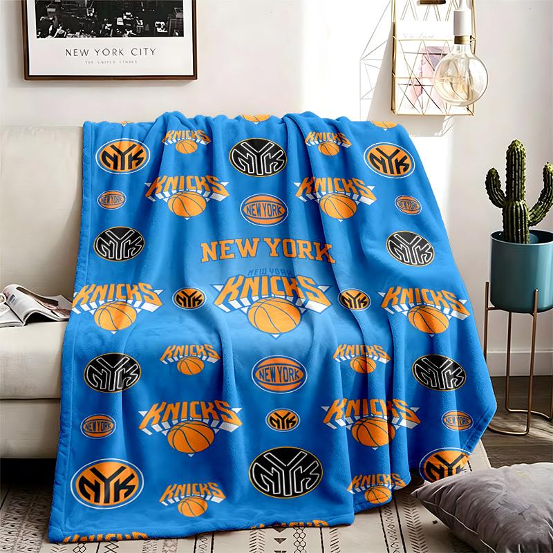 New York Knicks Theme Personalized Outdoor Flannel Blankets Soft And Suitable For All Seasons Perfect For Sofas Beds And Camping