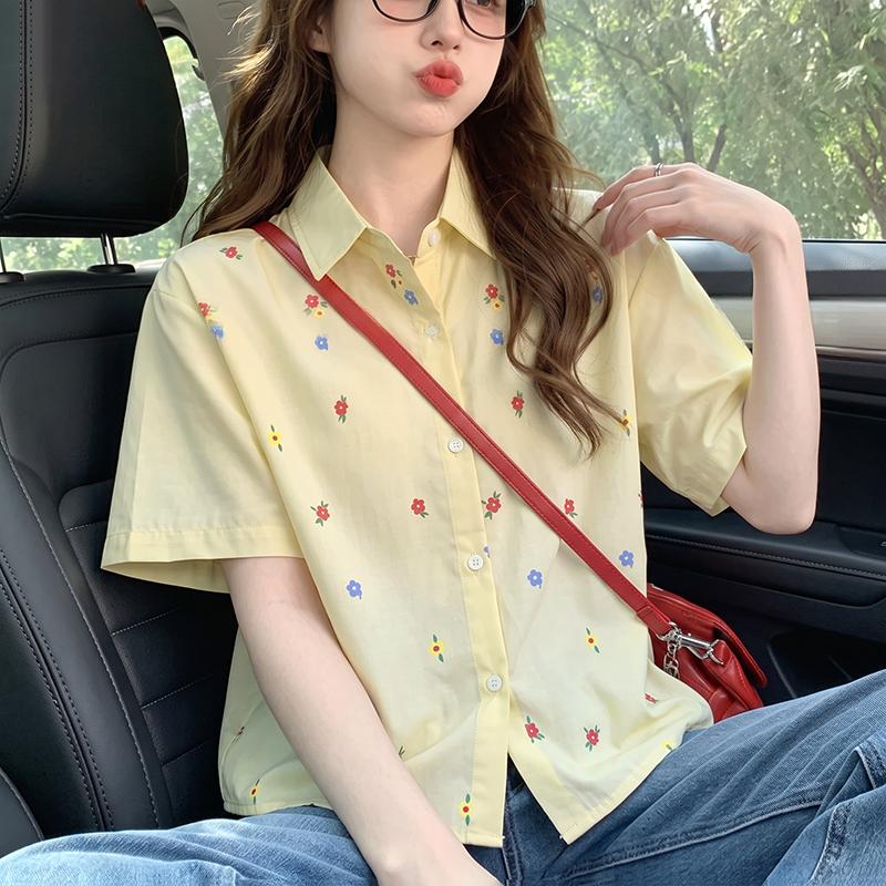 ZANZEA Women Casual Turn Down Collar Loose Floral Print Short Sleeve Blouse