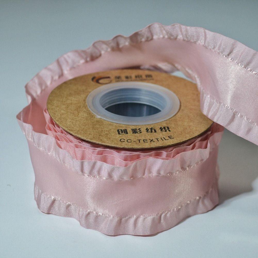 5yards Handmade Ruffles Edge Satin Ribbon Skirt Edge Woven Band  For DIY Hair Garment Accessories