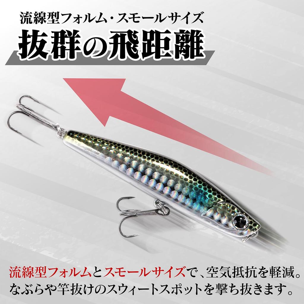 CONTYU Sea Bass Lure Sinking Small Lure for Flounder and Bluefish Set of Hollow 80mm Set, Pencil, 80mm, 17.5g, (5-Piece Sardines, / 17.5g)