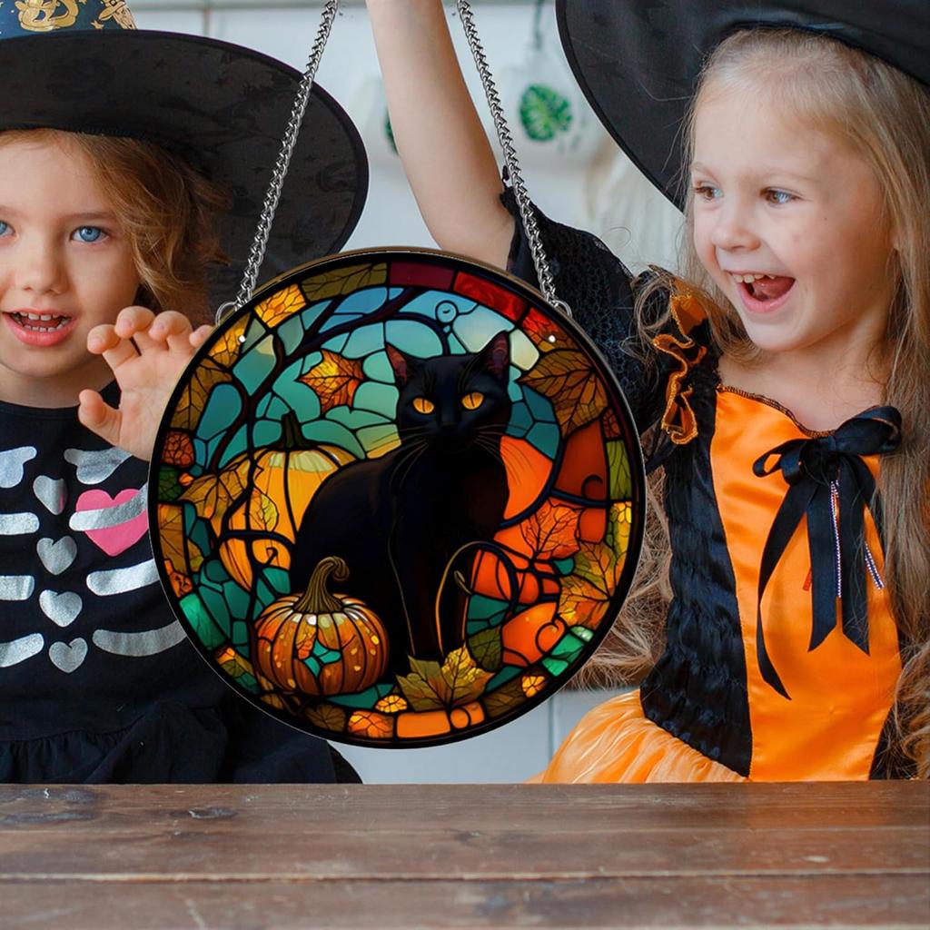 Halloween Decorations Outdoor, Vintage Halloween Black Cat Decor Scary Hanging Decorations for Front Door Wall