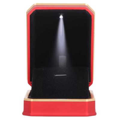Matte Red Necklace Box LED Red Velvet Necklace Gift Box Jewelry Case for Proposal Engagement