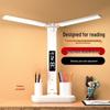 Dual-Head Eye-Protecting Desk Lamp with Clock and Pen Holder for Students and Children