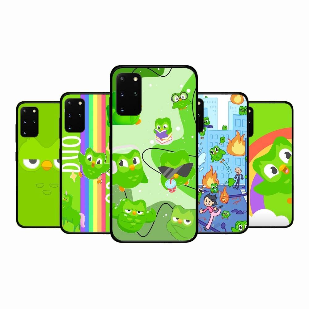 Popular D-Duolingo Green Owl Phone Case For Samsung S 24 Fe 25 Ultra Plus 20 Lite 21 30 22 23 24 22 Ultra 5G Fundas