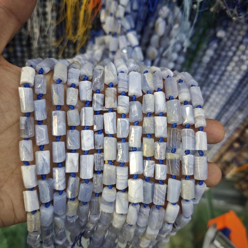 Contas de Ágata Renda Roxa e Azul Naturais para Pulseira DIY de Calcedônia - Redondas, Soltas, Acessórios para Fazer Joias Semi-Acabados