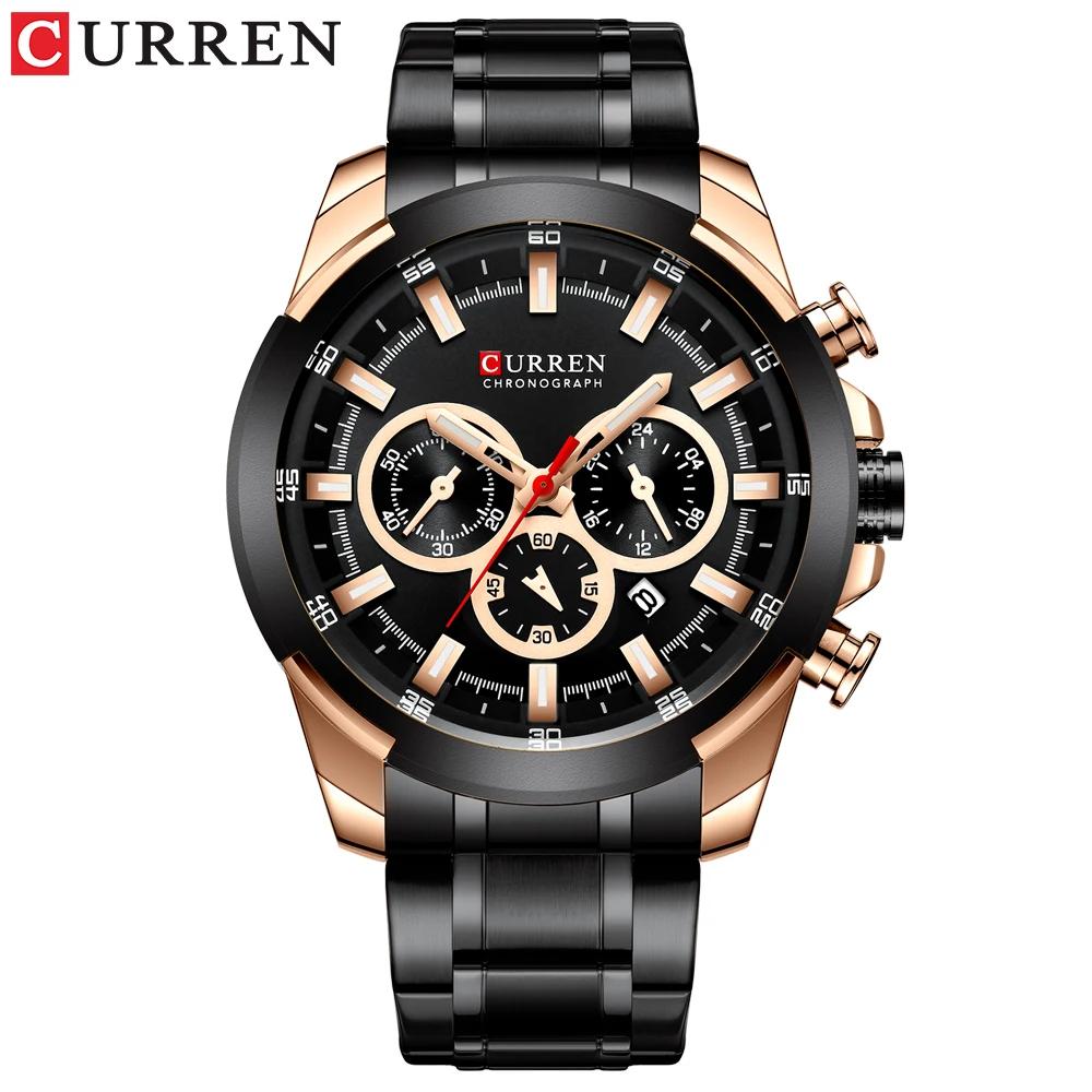 CURREN Sports Chronograph Watch for Man Quartz Movement Large Dial with Auto Date Casual Stainless Steel Band Wristwatch 8361