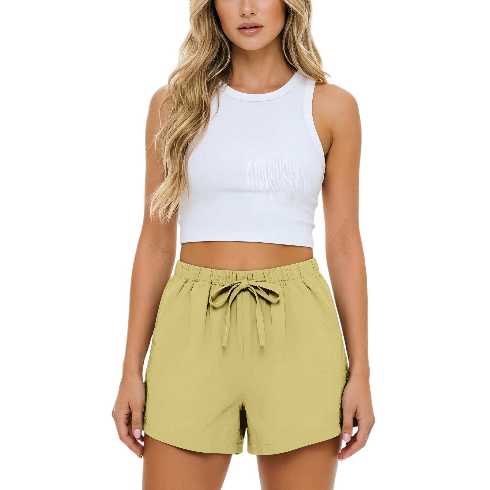 

Women s Casual And Comfortable Boho Color Drawstring Shorts With Back Pockets For Summer XL жовтий