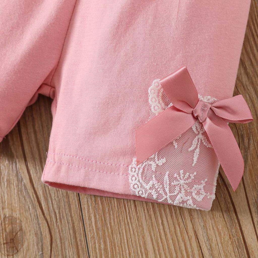 Baby Mädchen Bekleidungsset 0-2 Jahre Kurzarm Oberteile und Shorts Kleinkind Mädchen Spitze Patchwork Outfit Frühling Sommer Tägliche Kleidung für 0-24M