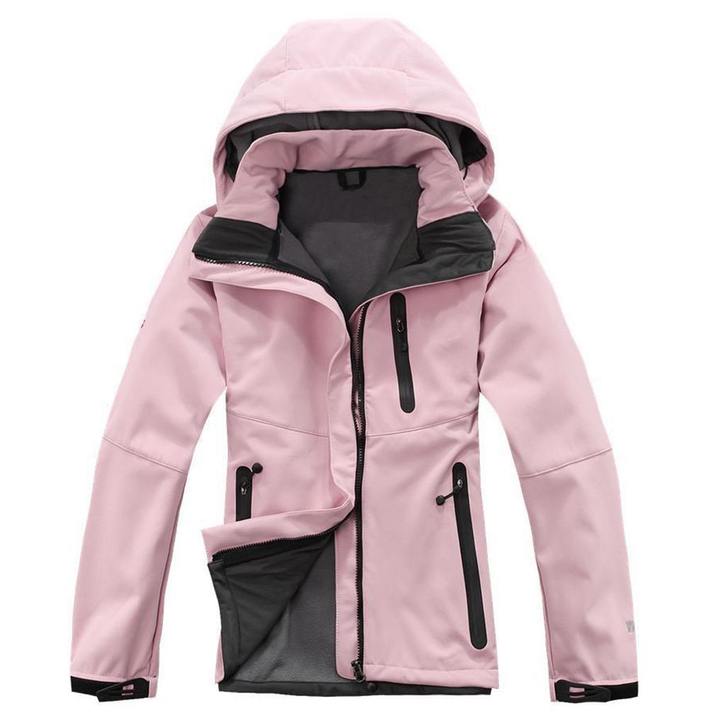 Sports & Outdoors Women Solid Color Waterproof Hooded Jackets Zip Climbing Coat