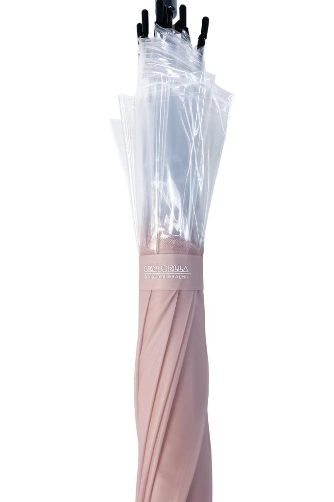 Large 65cm vinyl clear jump windproof and with fiberglass stylish muted pink umbrella, umbrella, break-resistant, ribs, two-tone color.