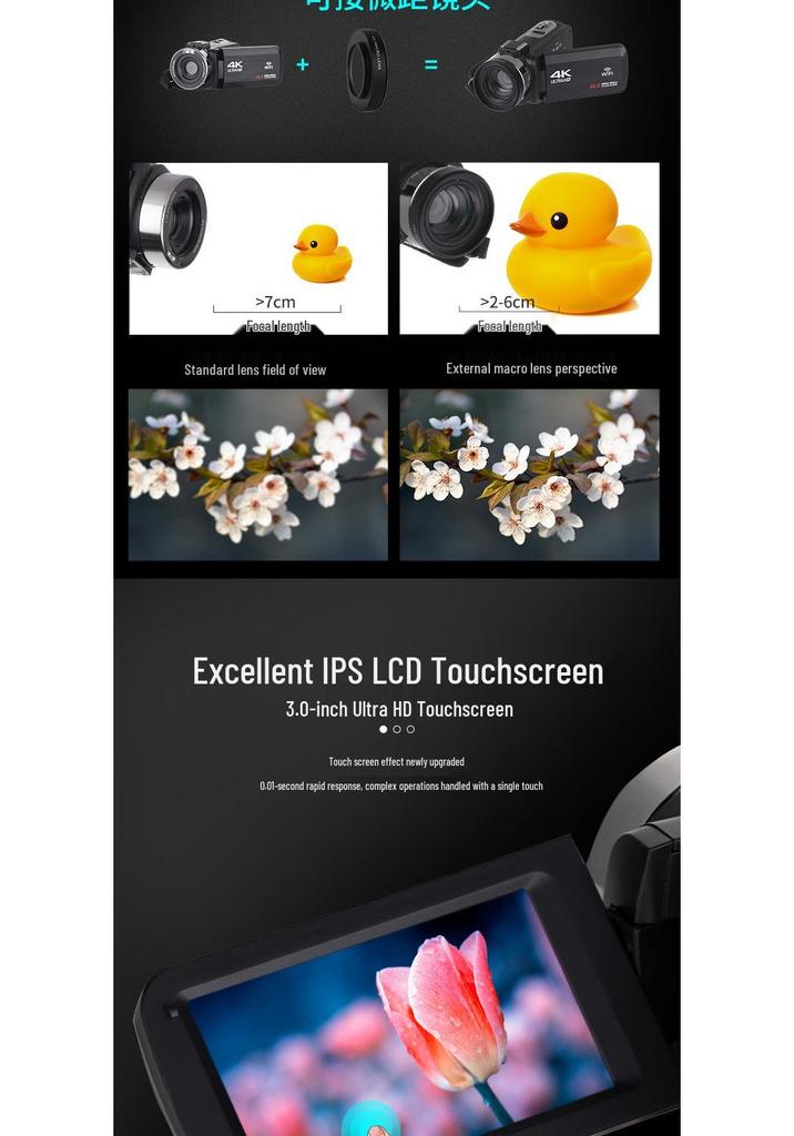 4K Digital Camcorder with WiFi Remote, 3.0-inch Touchscreen & Green Screen for Live Streaming.
