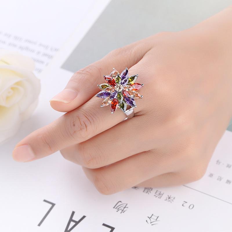 

European & American Trendy Floral Women s Ring with Colorful Zircon & Diamonds Size 8