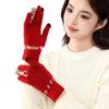 Damen Winter Touchscreen Wollhandschuhe im koreanischen Stil - Dick, warm, kältefest, gestrickt mit gebürstetem Finish, Großes Rot für Weihnachten