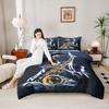 Bohemian Jazz Saxophonist Night Portrait Dark 3-Piece Bedding Set, Modern Duvet Cover with Button Closure, King Size Duvet Cover with Pillowcases