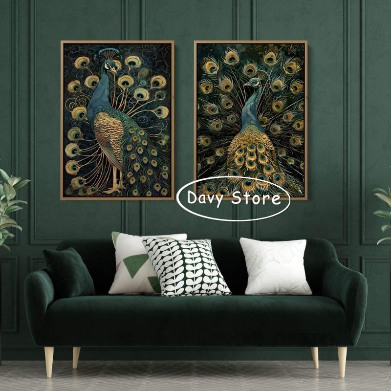Vintage Peacock Posters and Prints Canvas Painting Bird Maximalist Animal Wall Art Picture for Farmhouse Room Home Decor