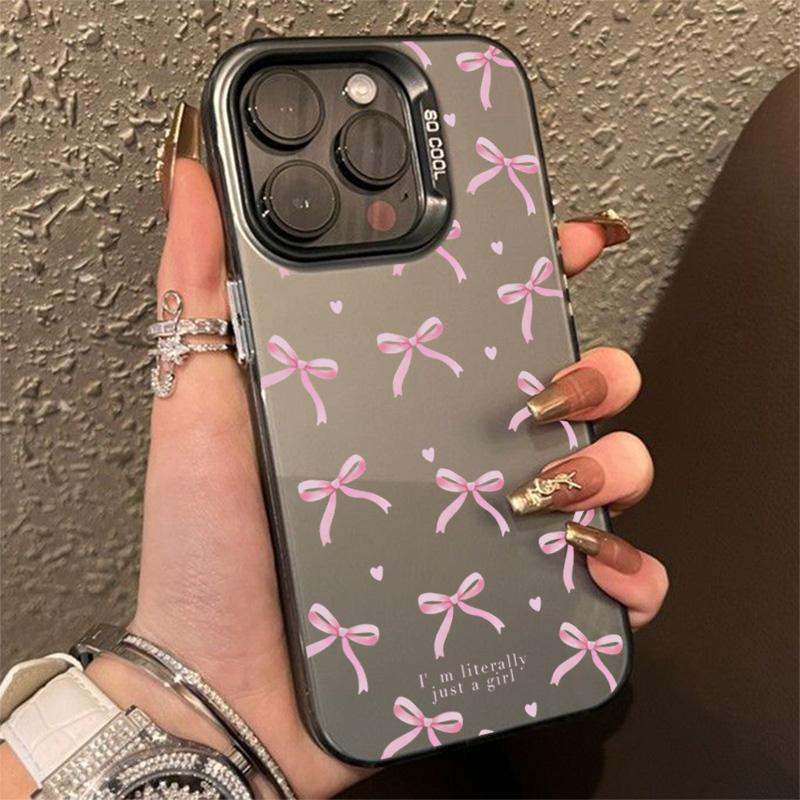 Pink Polka Dot Bow Tie Phone Case iPhone 15 Pro Max 11 12 13 16 14 Plus Silicone Shockproof Case Lens Protector Shell