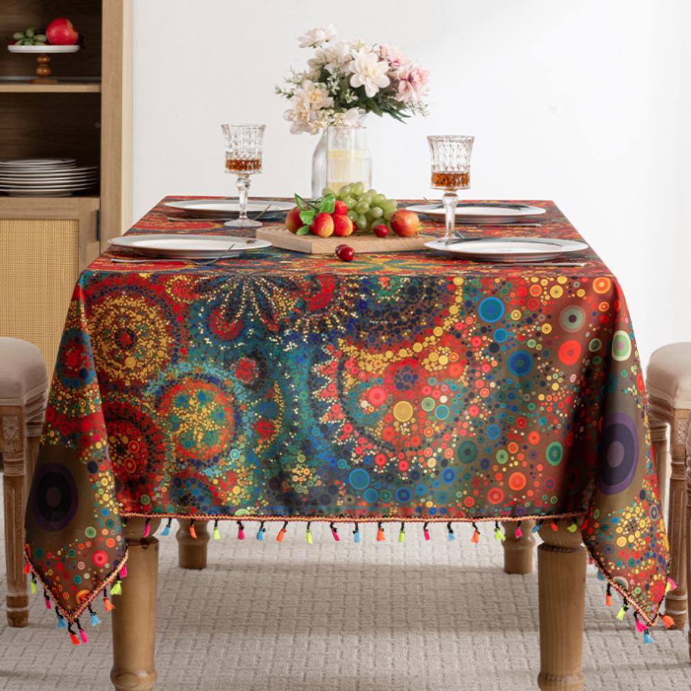 

Durable Waterproof Color Printed Tablecloth Anti-fouling with Tassel Table Cover Scratch Resistant Table Runner Hotel 35.43x59.06in