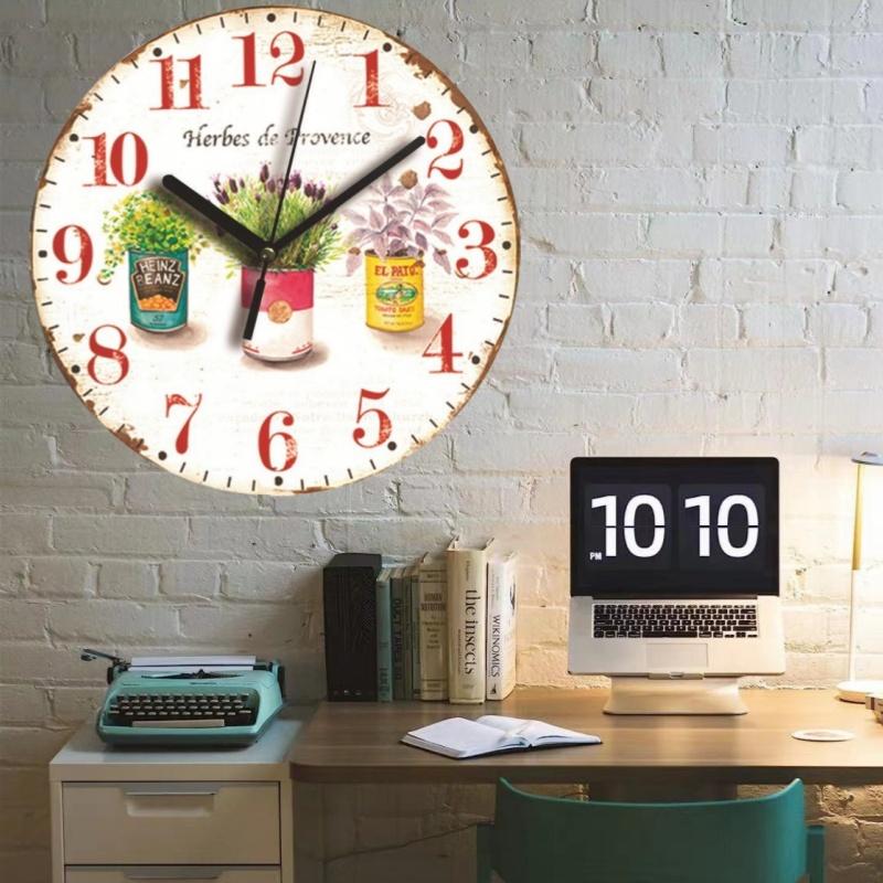 9inch Nordic Vintage Wooden Clock Mute Does Not Tick for Study Bedroom Creative Decorative Clock Kitchen Cafe Courtyard