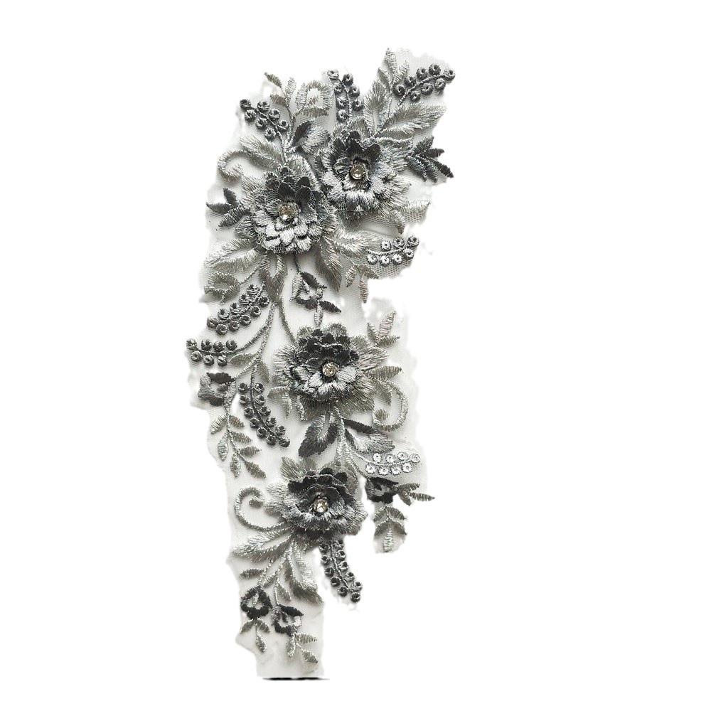 Grau I Polyester Stickerei Dreidimensional Einzelne Blume Perlen Nähen Spitze DIY Dekoration Mit Kragen Bekleidungszubehör Zubehör