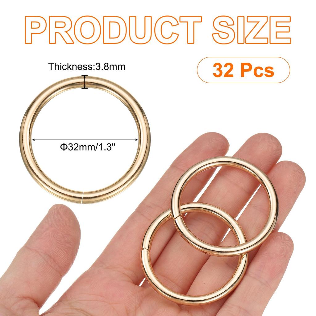 32pcs O Ring Buckles Inner Diameter 2mm Thickness Zinc Alloy Opening O Ring Clasp Clips for Craft Key Ring Bag Strap Belt DIY Accessories Light Gold
