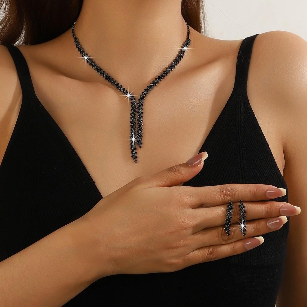 Rhinestone Stud Earrings Luxury Neck Chain Trend Necklace Earrings Set  for Women