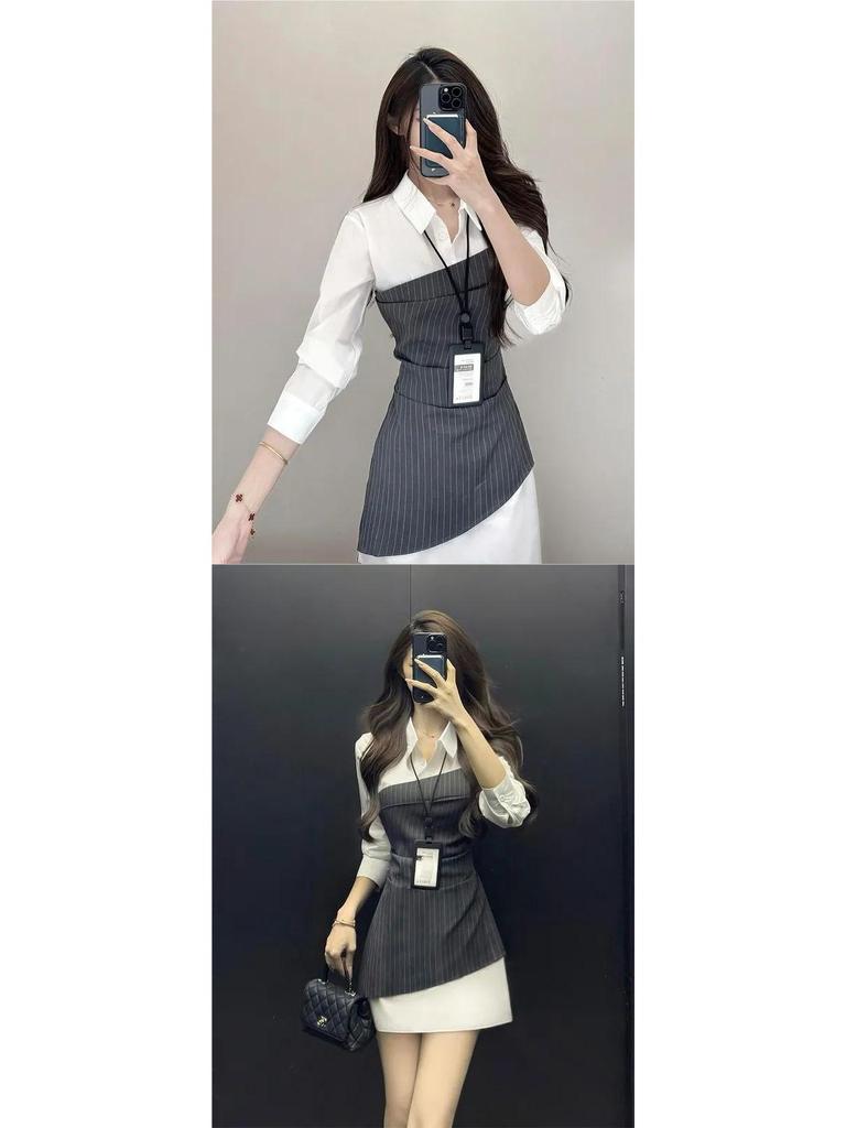 Elegant Waist-Cinching Slim-Fit Petite Splice Dress